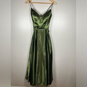 Aw Bridal Elegant Olive Green Satin Dress
